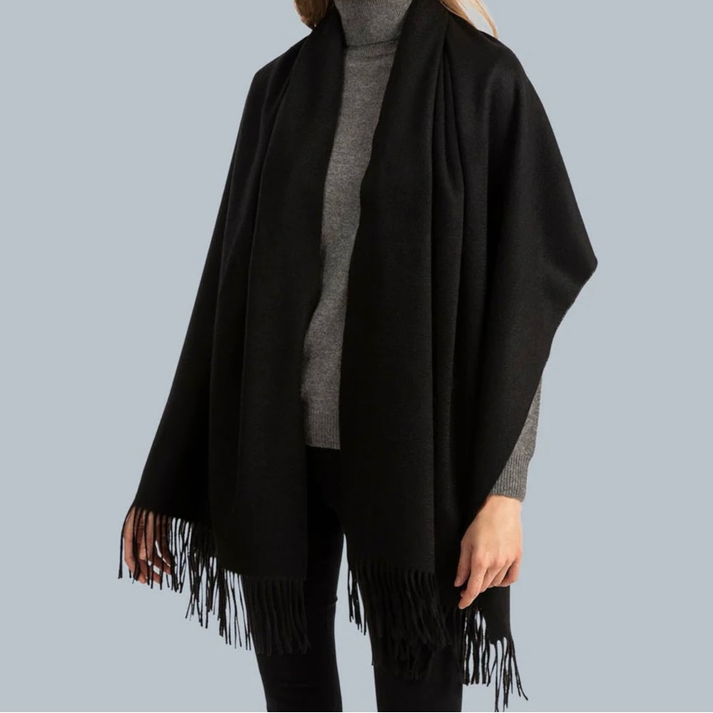 100% Cashmere Made in Scotland Oversized Wrap Shawl Scarf Throw XXL Black NEW - Picture 3 of 5